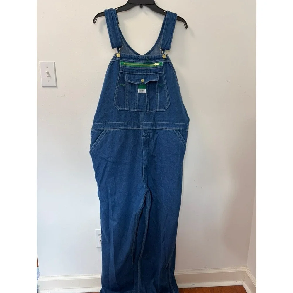 Liberty Mens Denim Bib Overalls Indigo Blue Green Zip Workwear 42x32 P359078